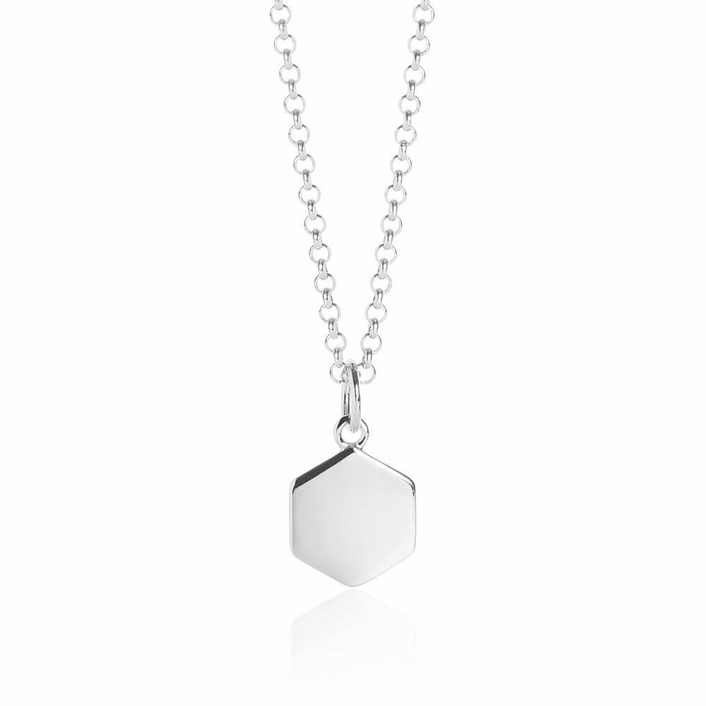 Colar Hexagono com Letra Gravada Prata 925 Personalizado