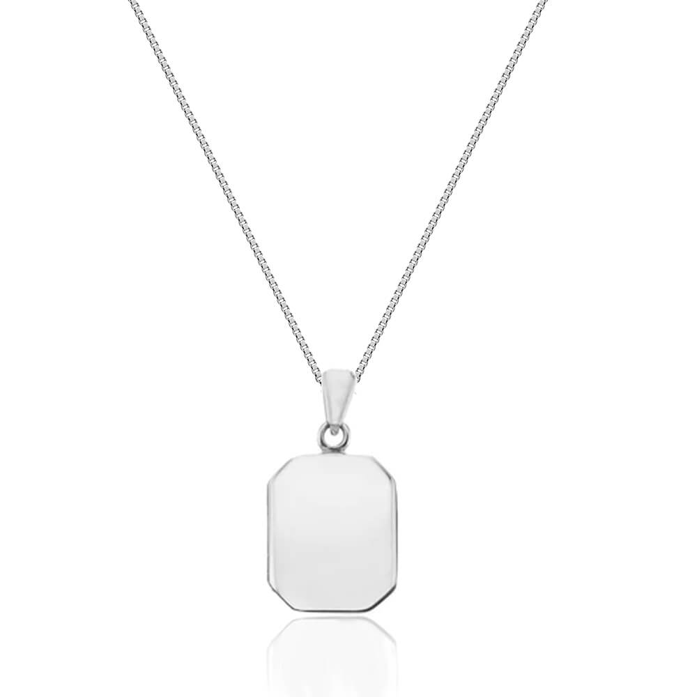 Colar com Pingente Placa Quadrada Feminino em Prata 925