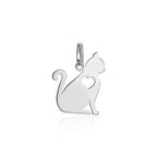 Pingente Gato com Coracao Vazado Prata 950