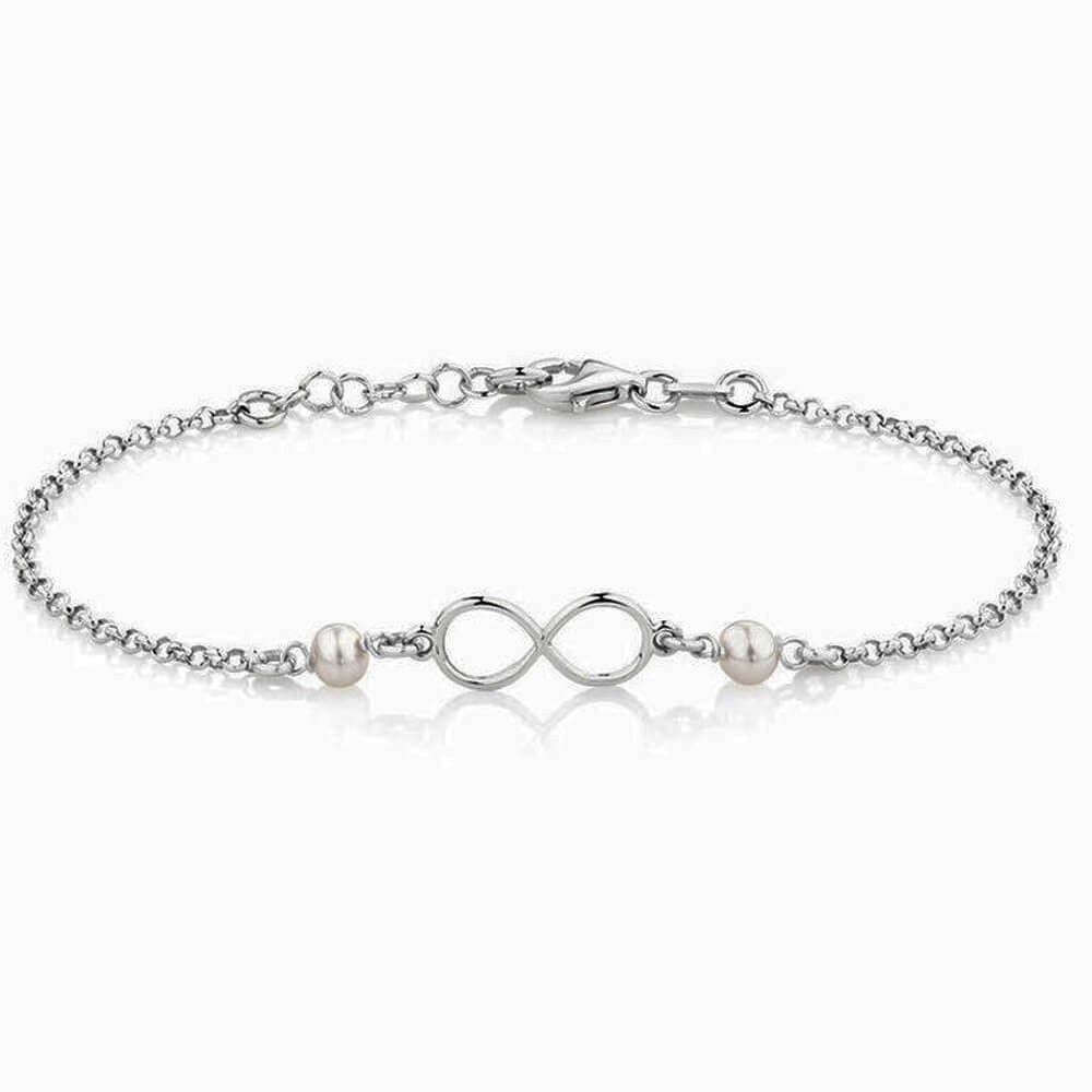 Pulseira de Prata 925 Infinito com Pérolas