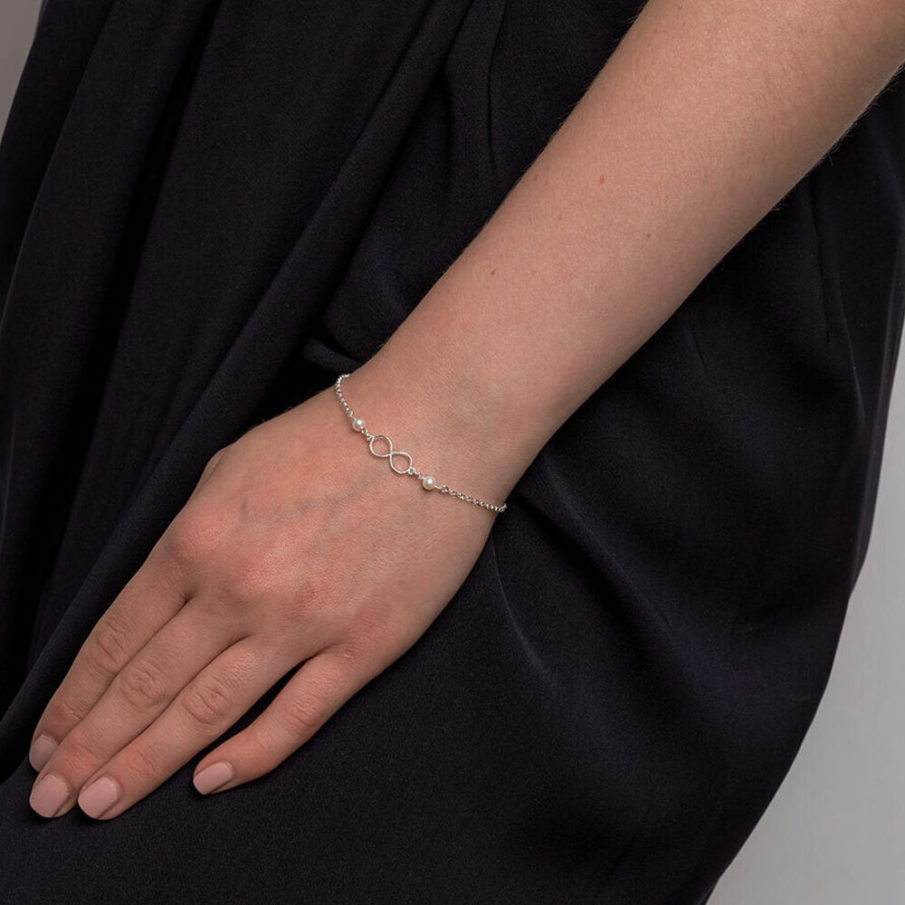 Pulseira de Prata 925 Infinito com Pérolas