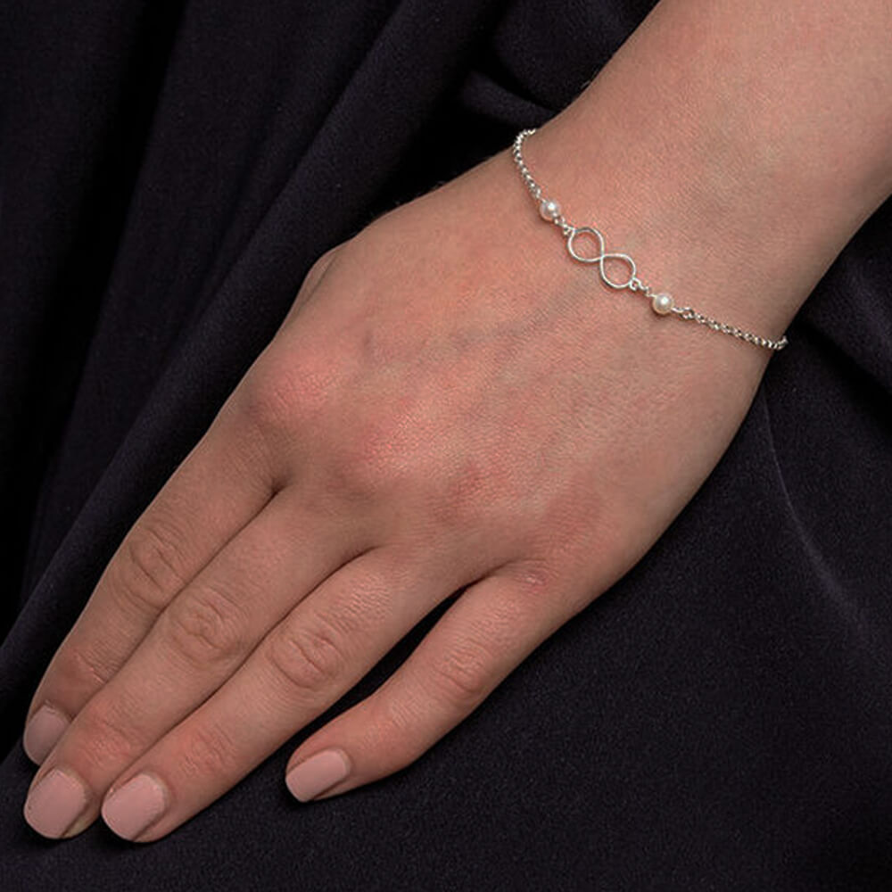 Pulseira de Prata 925 Infinito com Pérolas