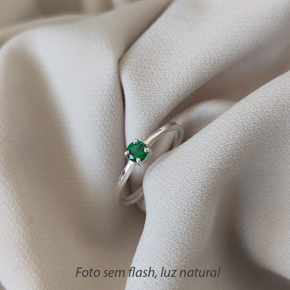 Anel com Pedra Zircônia Verde Esmeralda Prata 950