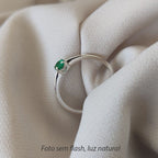 Anel com Pedra Zircônia Verde Esmeralda Prata 950
