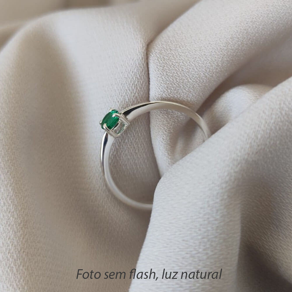 Anel com Pedra Zircônia Verde Esmeralda Prata 950