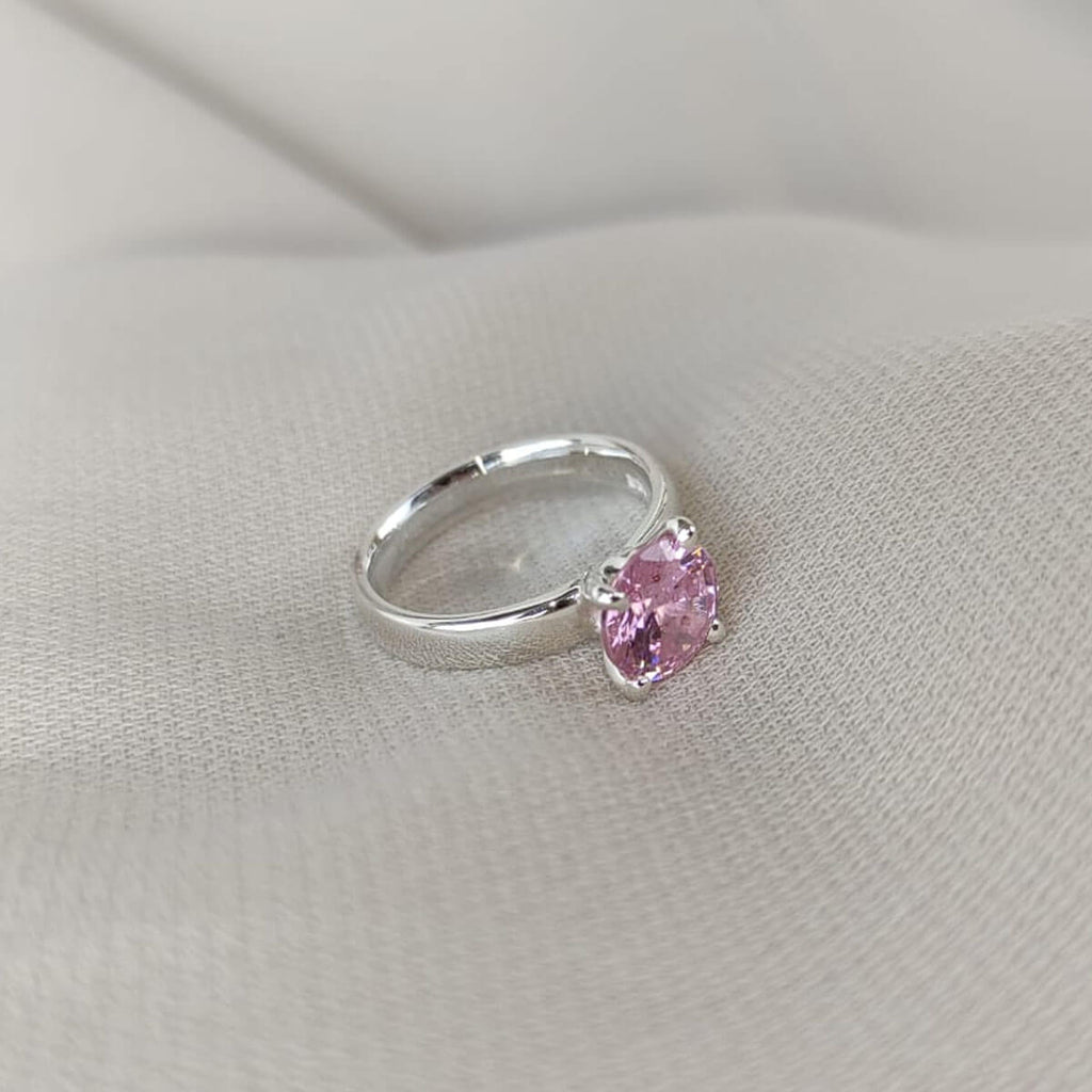 Anel de Prata 950 com Pedra Rosa