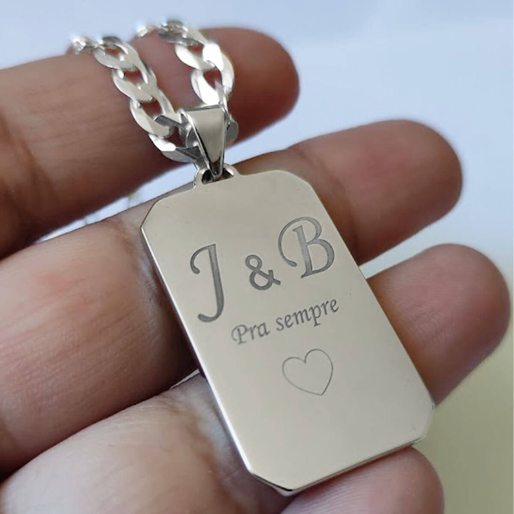 Colar Masculino com Pingente Placa Personalizado Prata 925