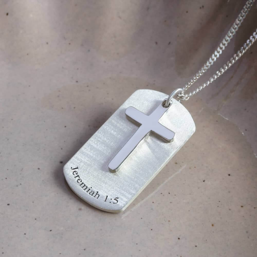 Pingente Personalizado Placa com Nome Cruz em Prata 950