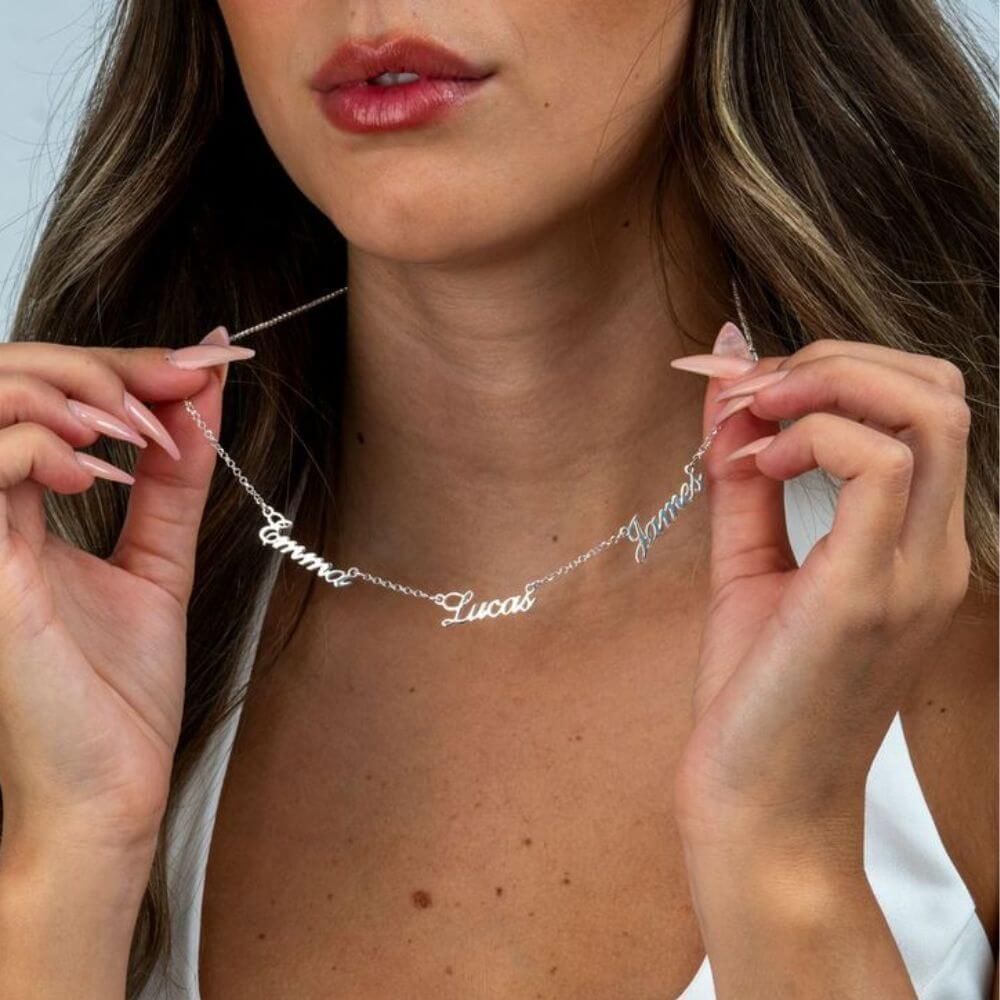Corrente com 3 Nomes Personalizado em Prata 925