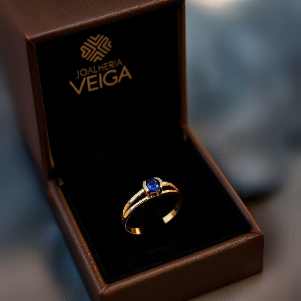 Anel de Formatura Psicologia Safira Azul em Ouro 18k 750