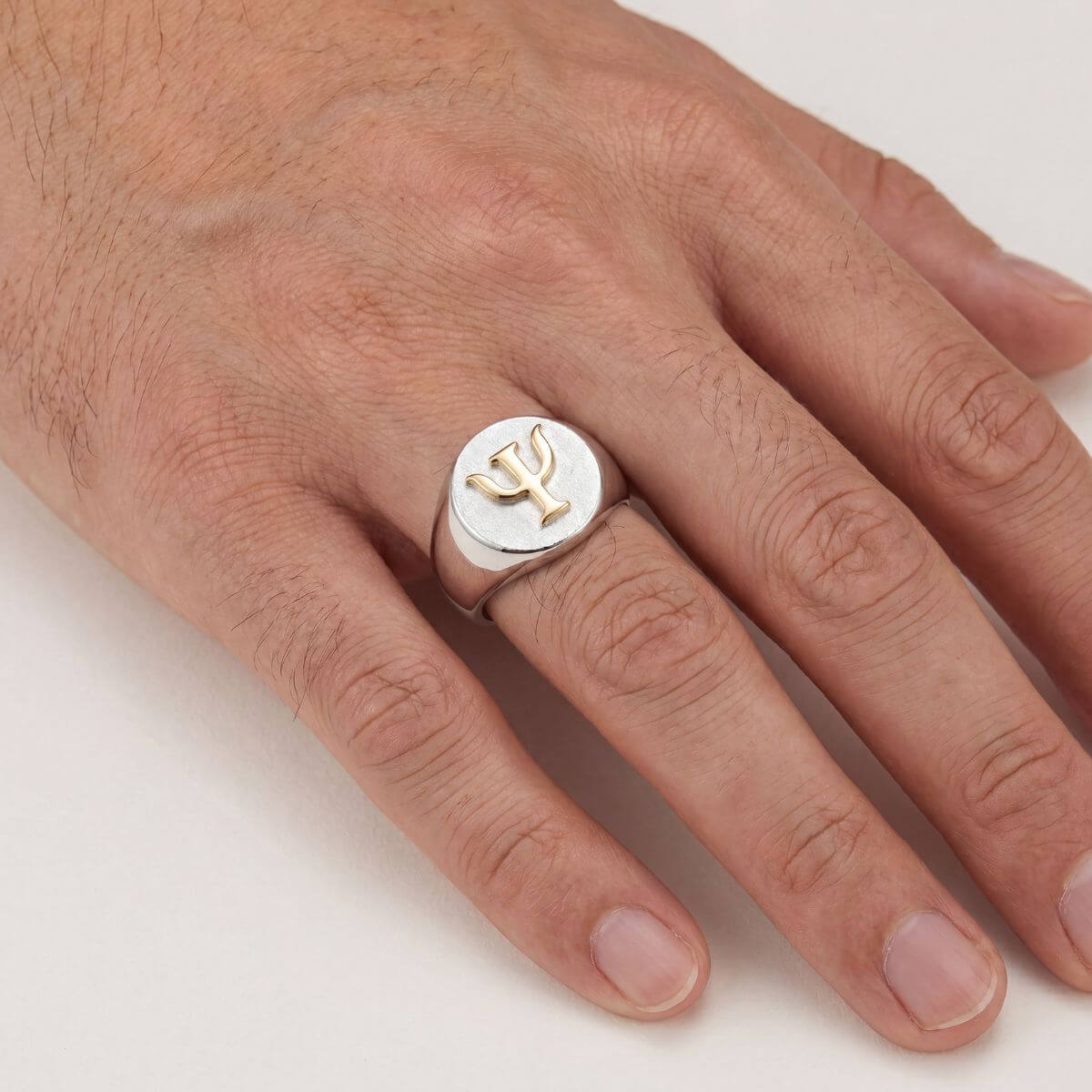 Anel Chevalier Sinete em Prata 950 com Símbolo Psicologia em Ouro 18k 750