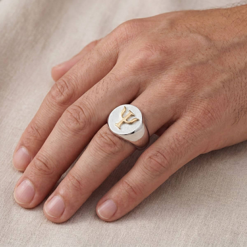 Anel Chevalier Sinete em Prata 950 com Símbolo Psicologia em Ouro 18k 750