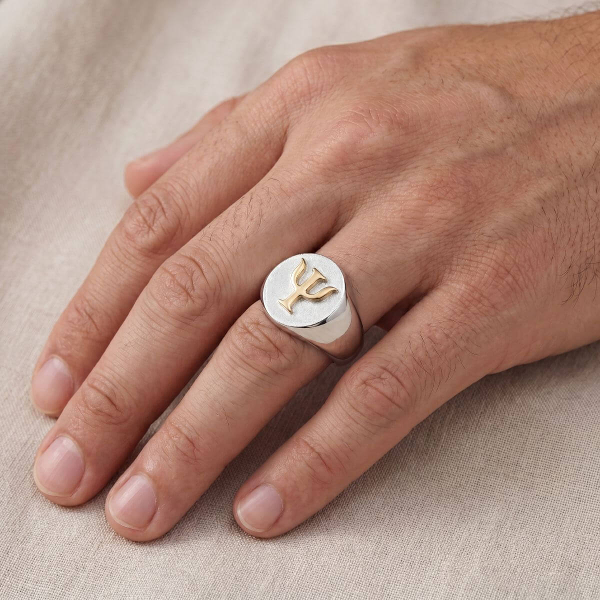 Anel Chevalier Sinete em Prata 950 com Símbolo Psicologia em Ouro 18k 750