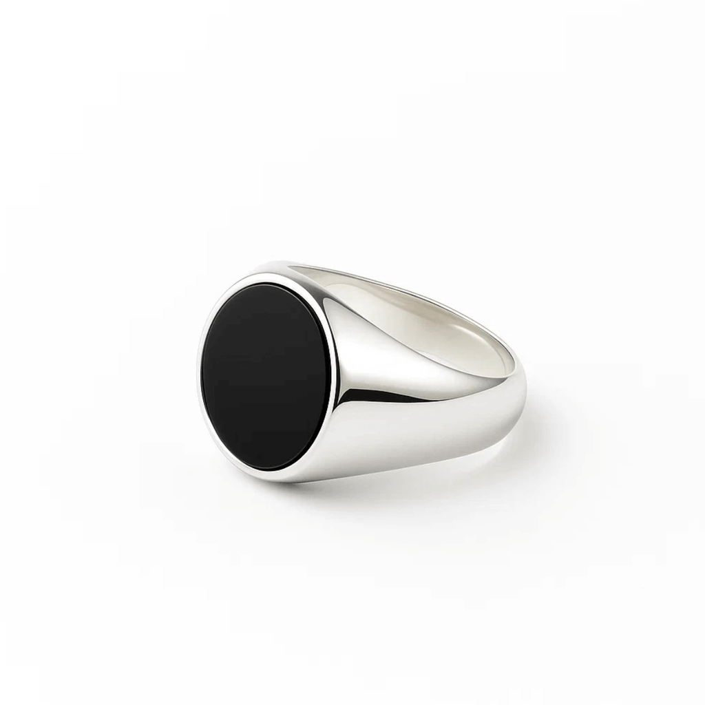 Anel Chevalier Sinete Pedra Onix Preta Prata 950