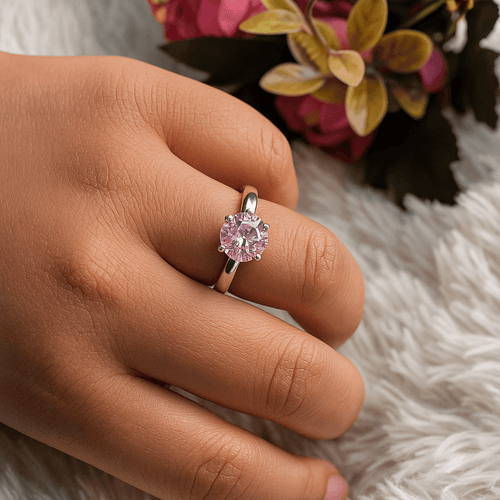Anel de Prata 950 com Pedra Rosa