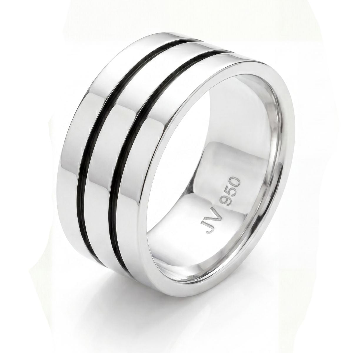 Anel Masculino Largo 10mm com Friso em Prata 950