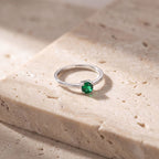 Anel com Pedra Zircônia Verde Esmeralda Prata 950