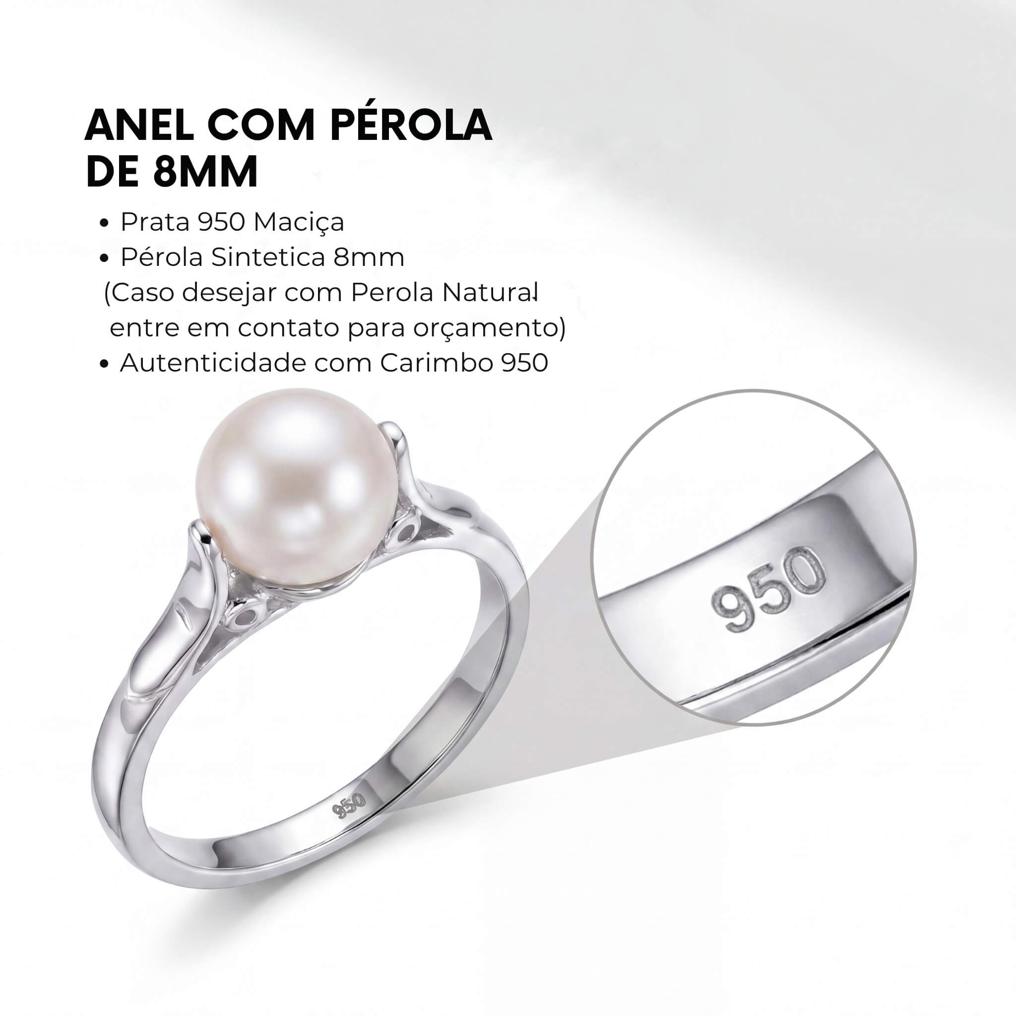 Anel Perola Prata 950 em Promoção