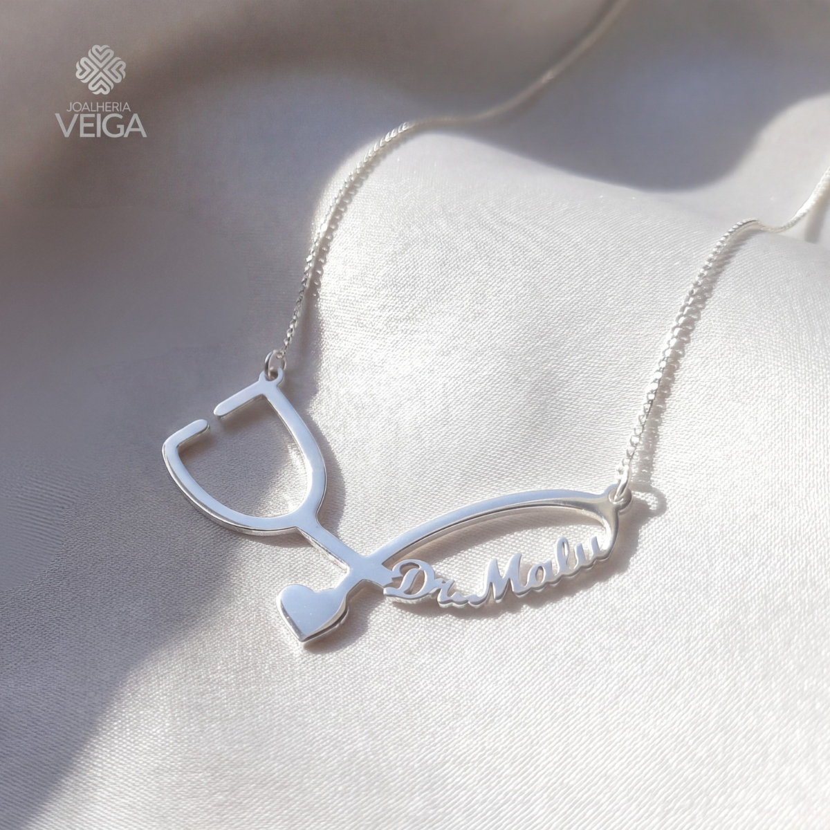 Colar Estetoscópio com Nome Personalizado em Prata 925