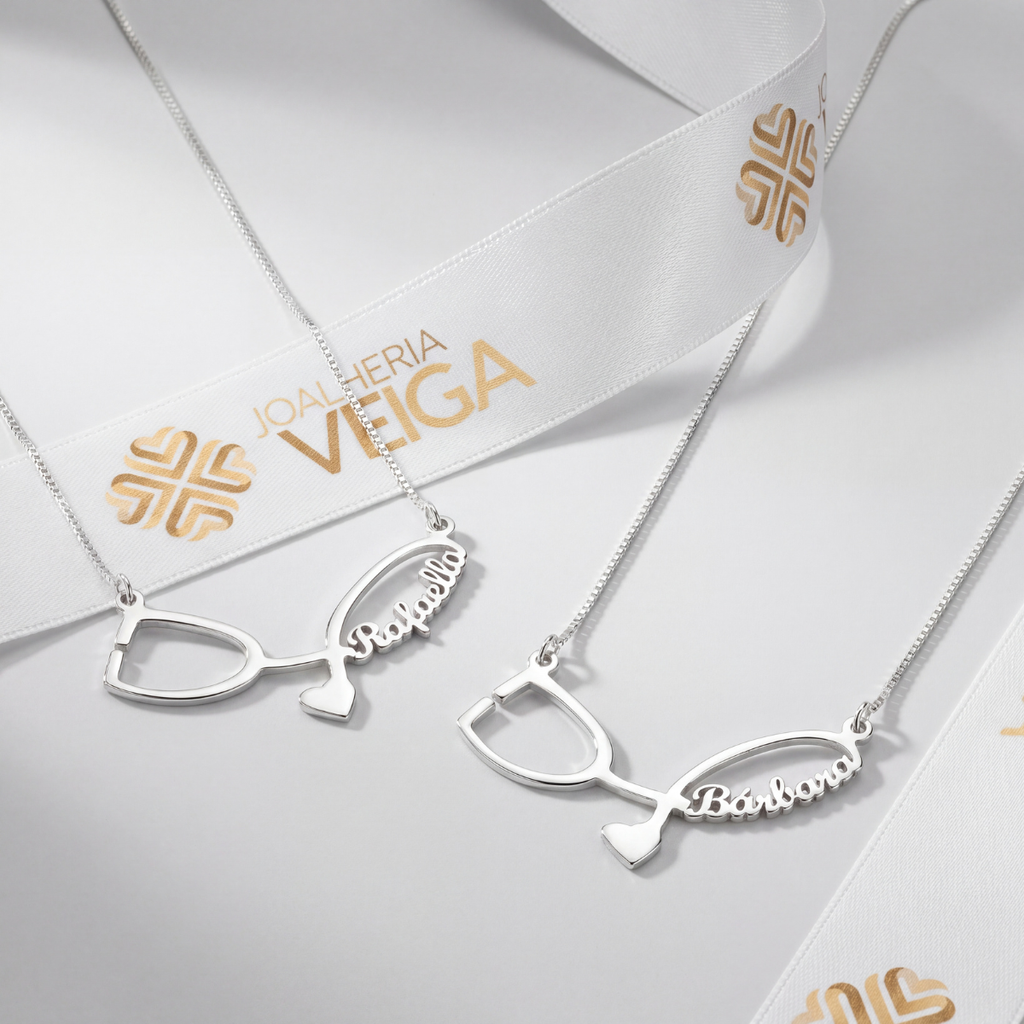 Colar Estetoscópio com Nome Personalizado em Prata 925