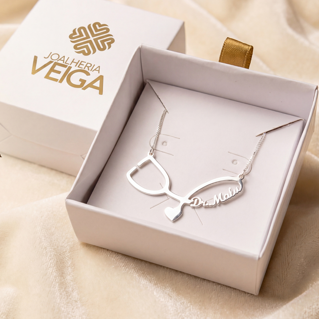 Colar Estetoscópio com Nome Personalizado em Prata 925