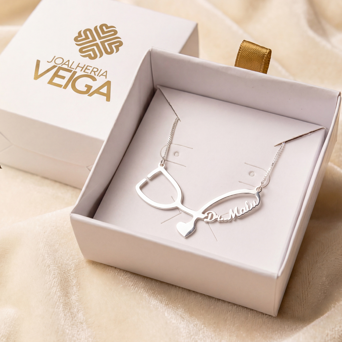 Colar Estetoscópio com Nome Personalizado em Prata 925