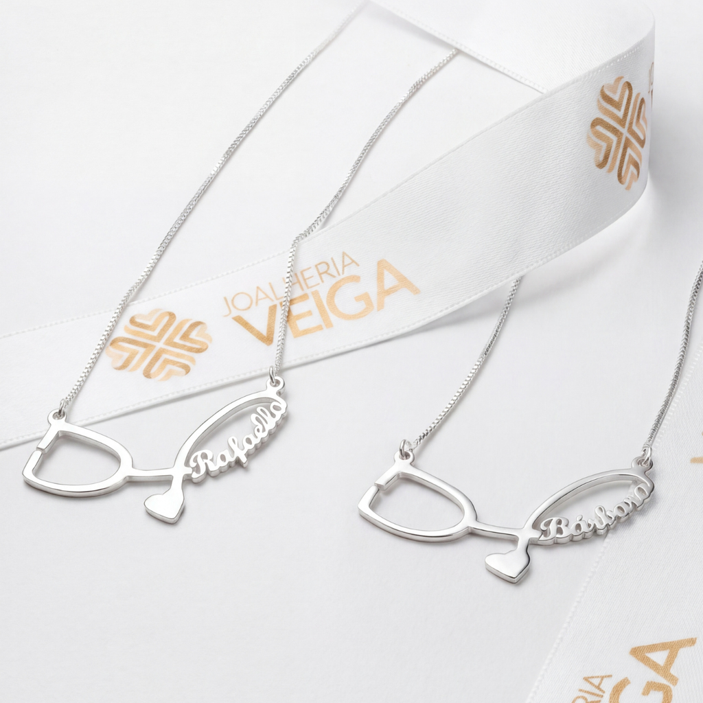 Colar Estetoscópio com Nome Personalizado em Prata 925