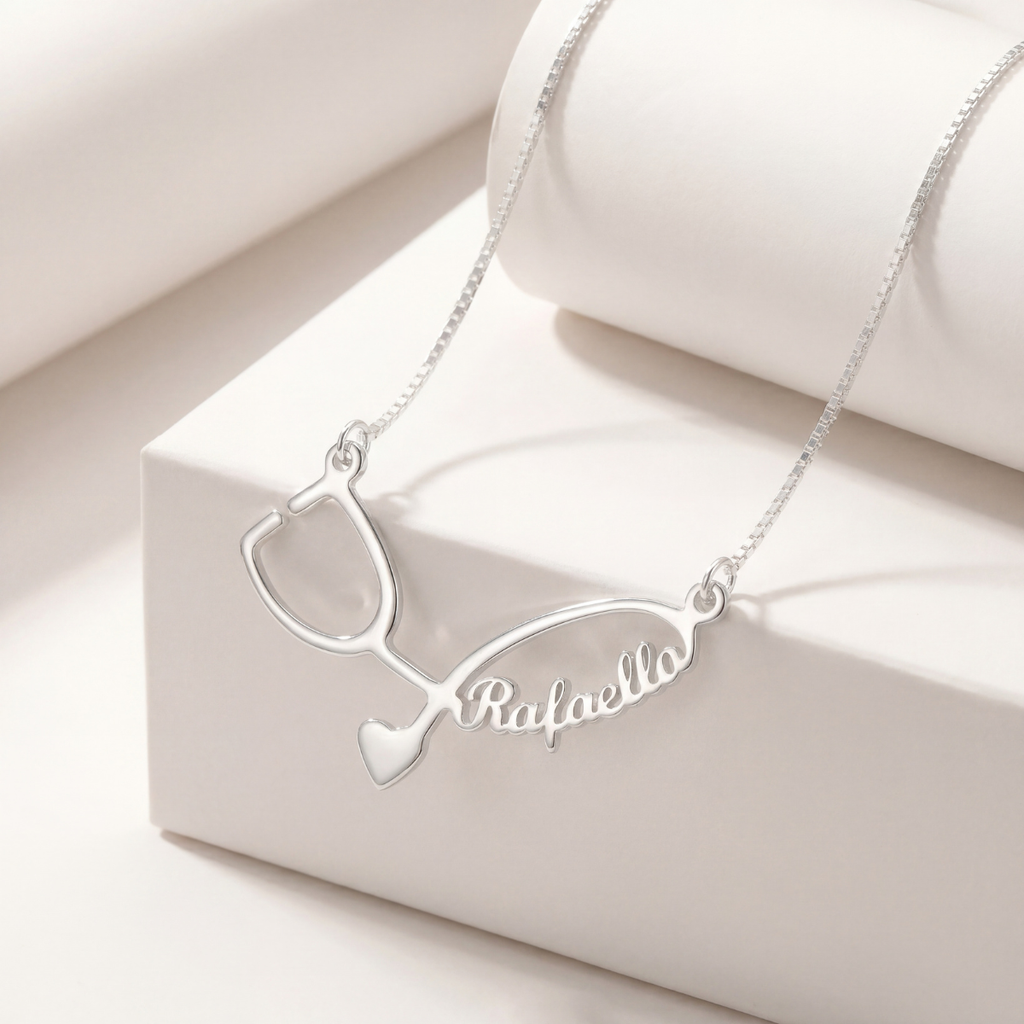 Colar Estetoscópio com Nome Personalizado em Prata 925