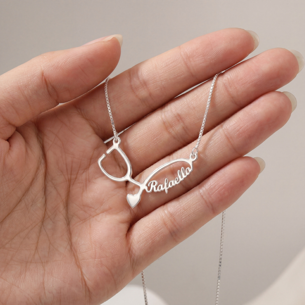 Colar Estetoscópio com Nome Personalizado em Prata 925