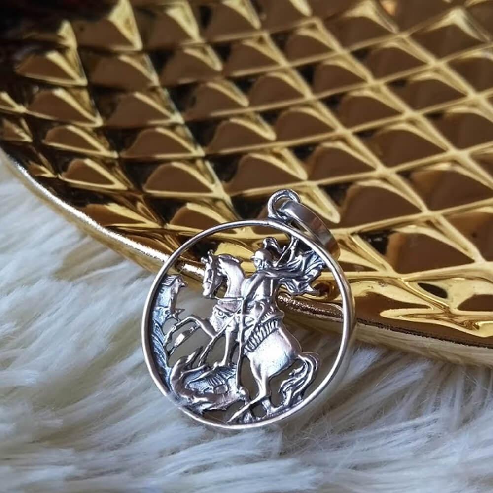Pingente de Prata Masculino Sao Jorge
