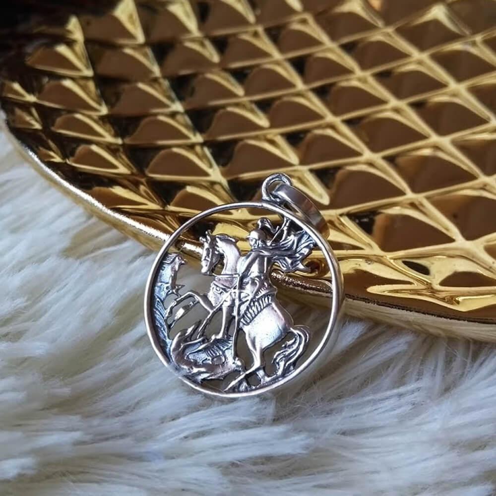 Pingente de Prata Masculino Sao Jorge