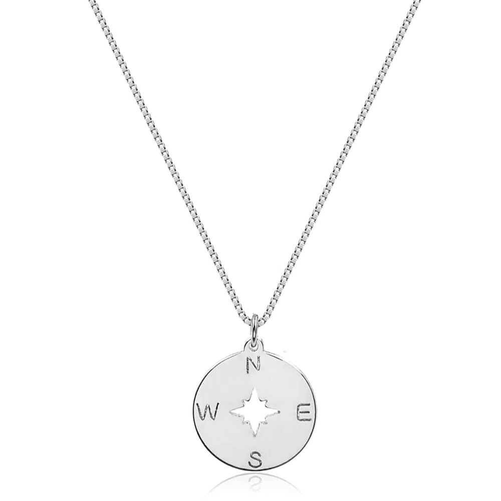 Colar com Medalha Rosa dos Ventos Prata 950