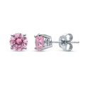 Brinco Solitário de Zirconia Pedra Rosa 6 mm Prata 950