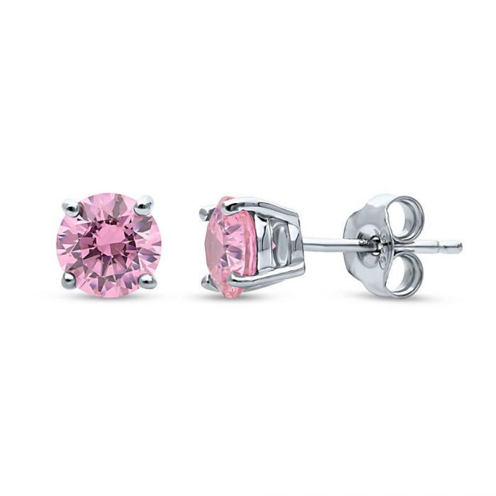Brinco Solitário de Zirconia Pedra Rosa 6 mm Prata 950