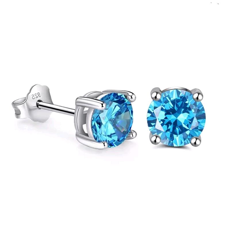 Brinco com Pedra Azul Claro em Prata 925