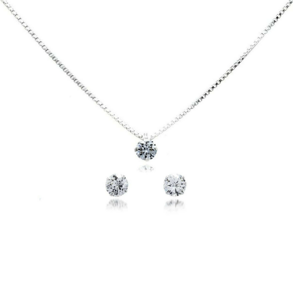 Conjunto com Pedra de Zirconia Prata 925 Brinco Colar 45 cm
