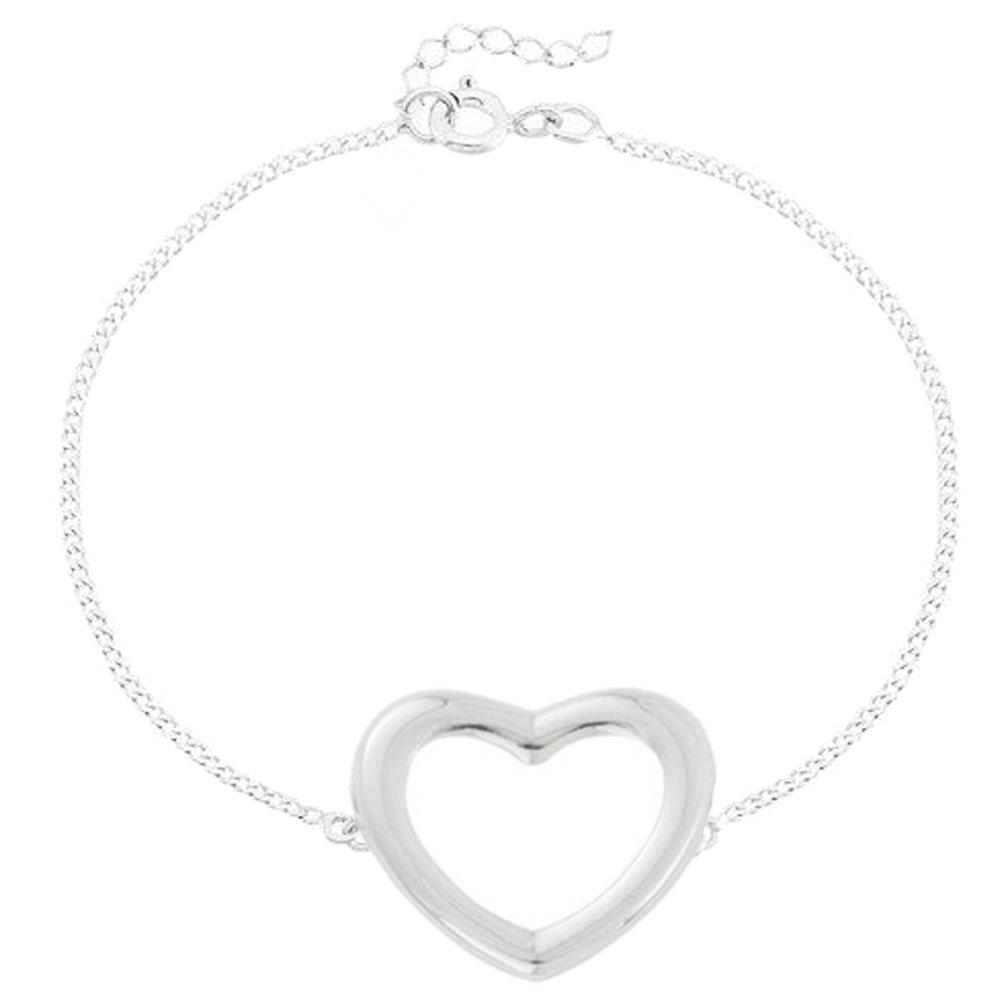 Pulseira com Coração Grande Vazado em Prata 925