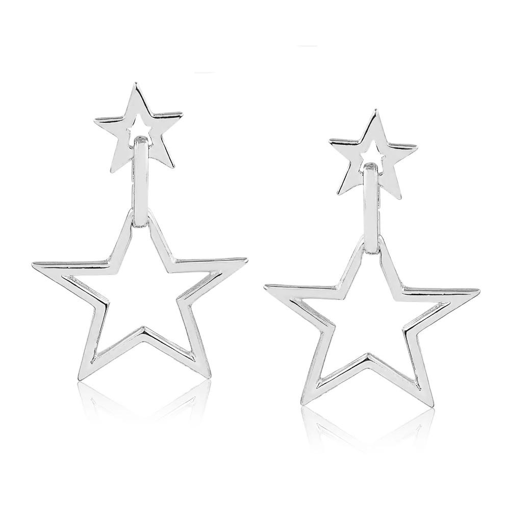 Brinco com Duas Estrelas Vazadas em Prata 950